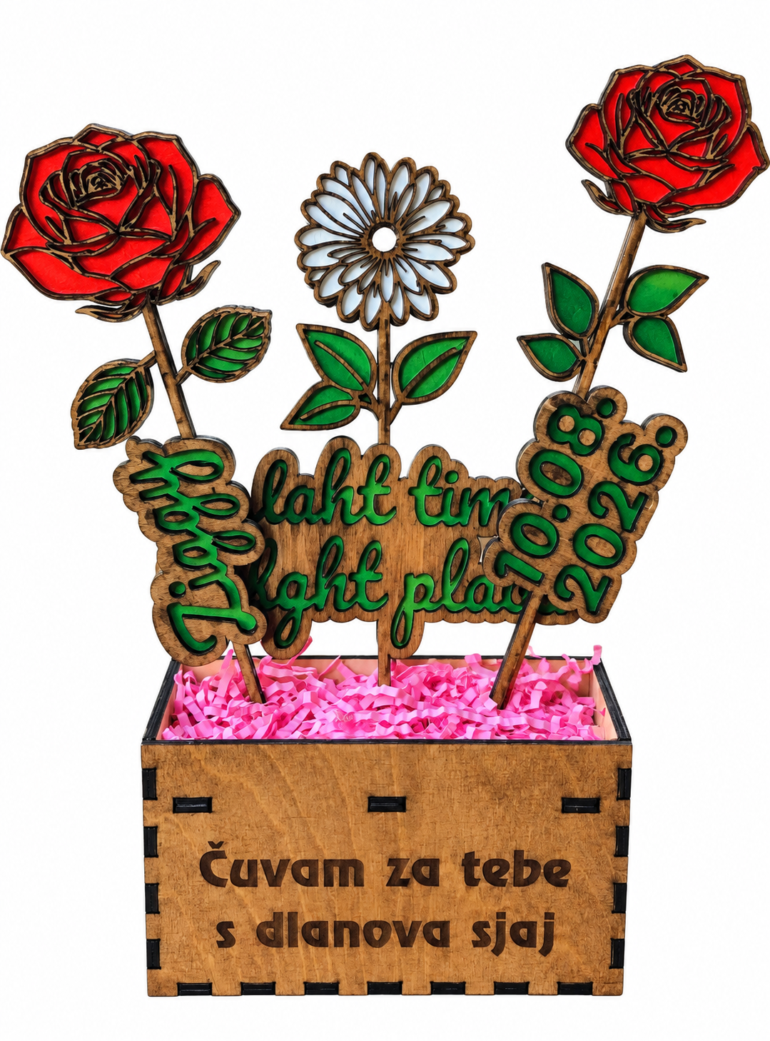 Personalizirana drvena cvjetna glazbena kutija – pjesma po želji